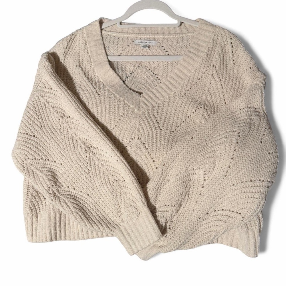 American Eagle Outfitters Cream V-Neck Sweater